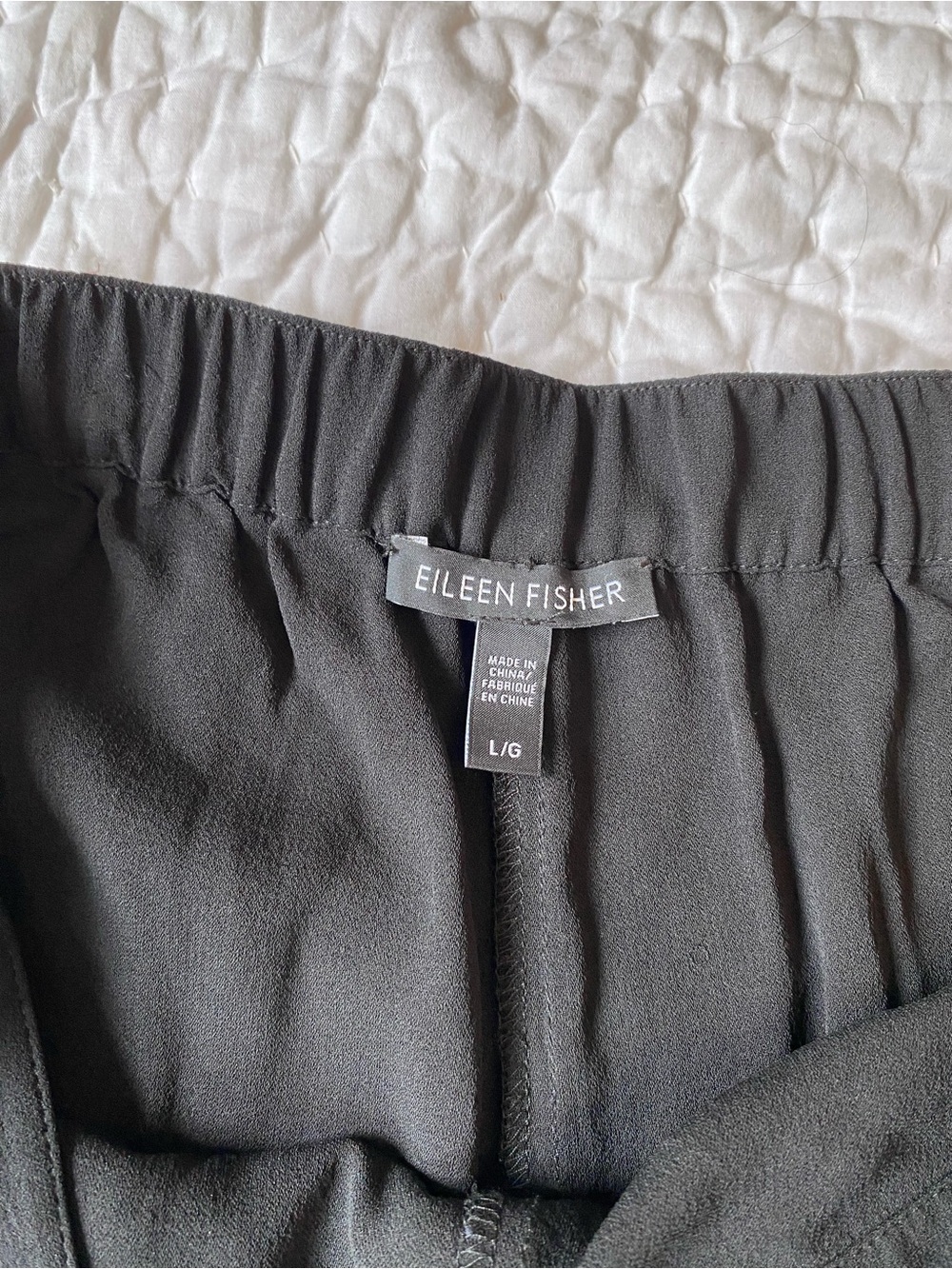 Eileen Fisher Black 100% silk Elastic-Waist wide leg faux wrap pants - Picture 4 of 8